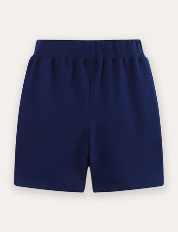 Cartoon Pelican Embroidered Cotton Shorts